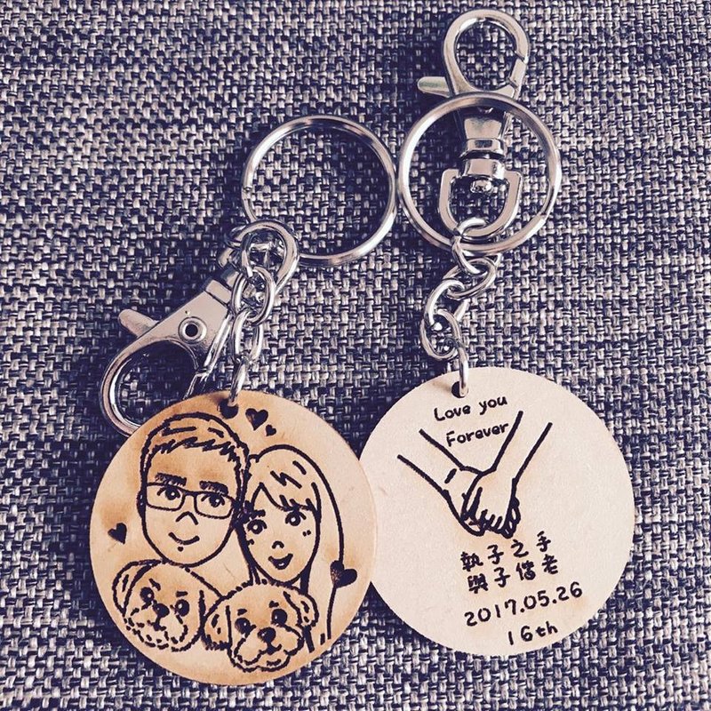 宠物-定制化-结婚-生日-好朋友-圣诞节-交换礼物-木质单人钥匙圈 - 钥匙链/钥匙包 - 木头 咖啡色