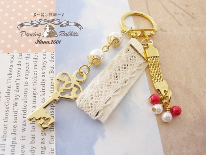【HCM0023】※兔子跳舞※～[精选吊饰]蕾丝珍珠可爱钥匙圈 - 吊饰 - 其他金属 