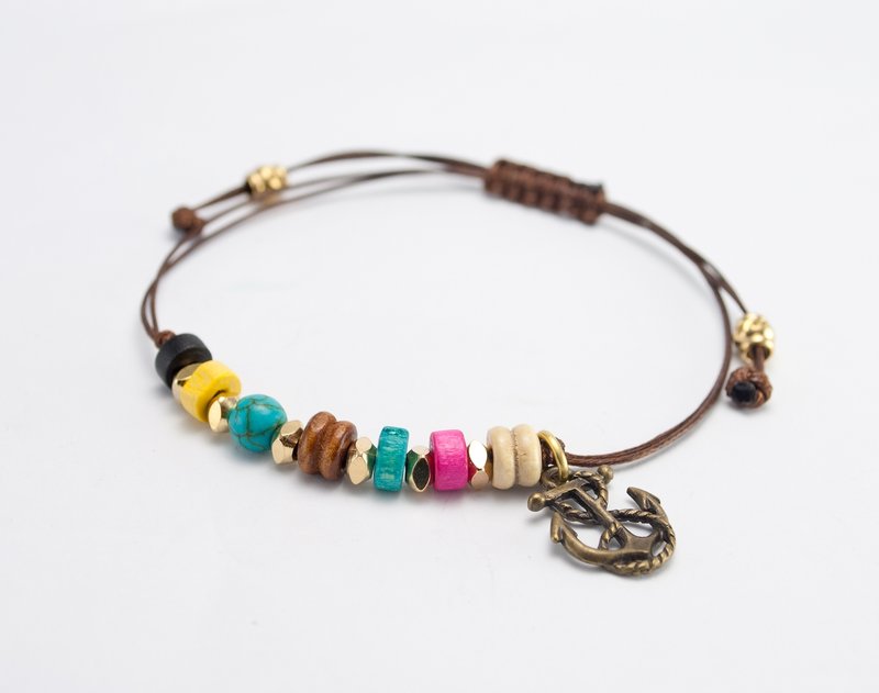 // La Don // 【幸运-木-彩色船锚】 - 手链/手环 - 其他材质 咖啡色