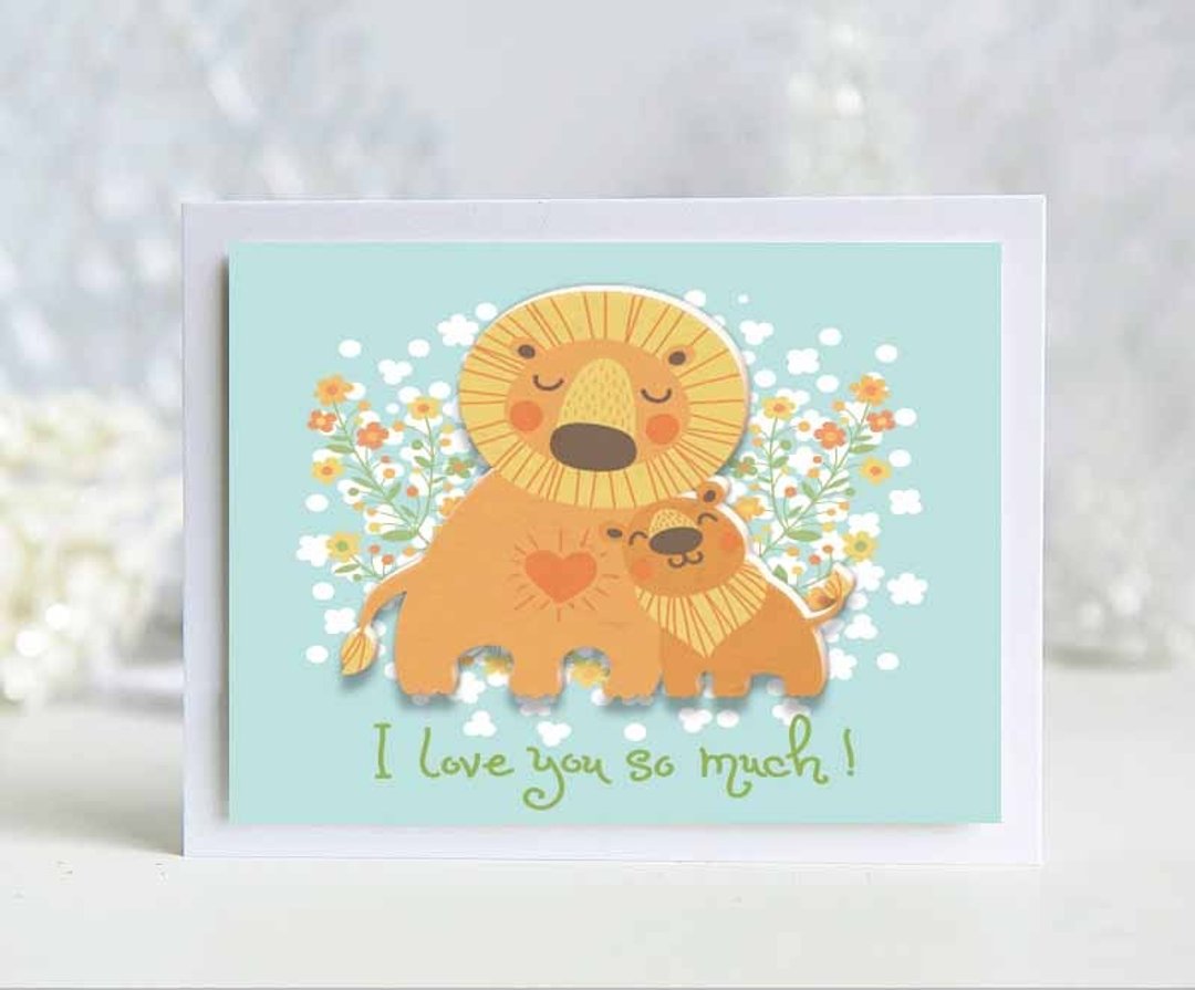 3张I love you so much!母亲节套卡(粉蓝/粉绿/粉黄)/纯手工英文卡片 - 卡片/明信片 - 纸 多色