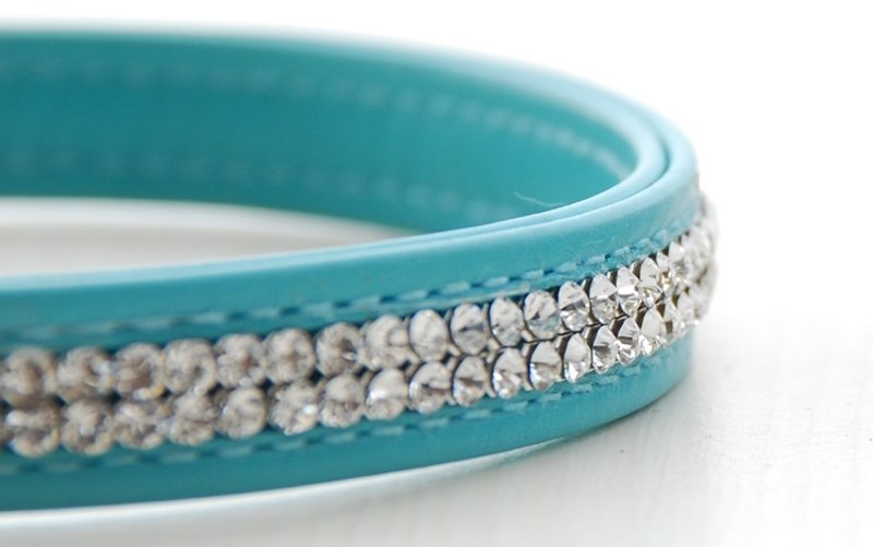 【皮绳】L号 Swarovski双排钻  皮革真皮项圈((送刻字)) - 项圈/牵绳 - 真皮 蓝色