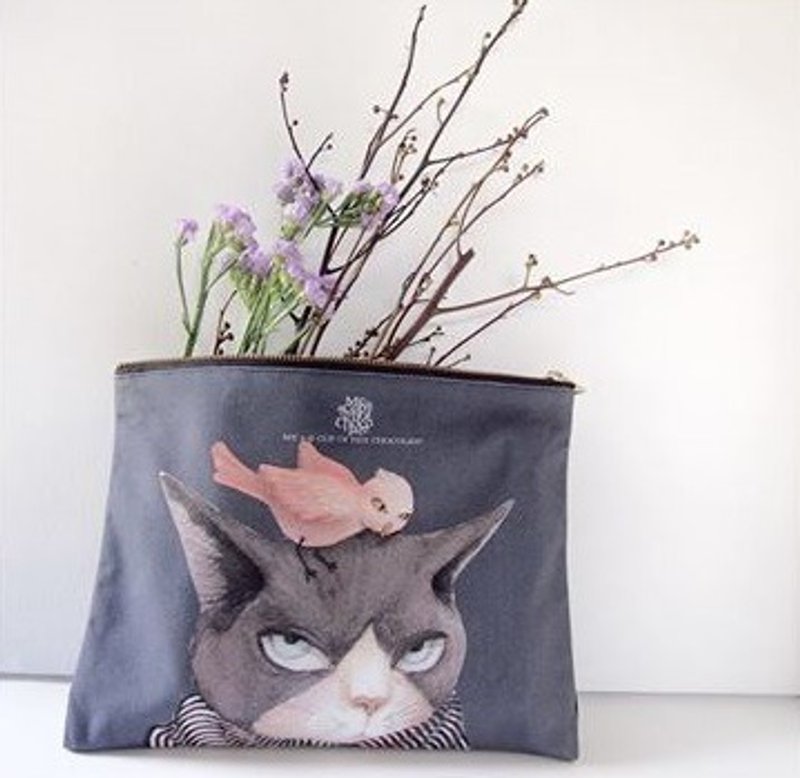 [Me&A Cup of Hot Chocolate] THOMAS/ 汤玛士猫咪订制手拿包 - 手拿包 - 棉．麻 黑色