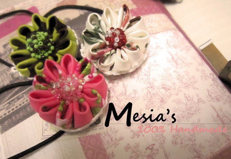 浪漫碎花系列 玫瑰&圆点100%手作布包钮扣发束发圈发饰 - 发饰 - 其他材质 多色