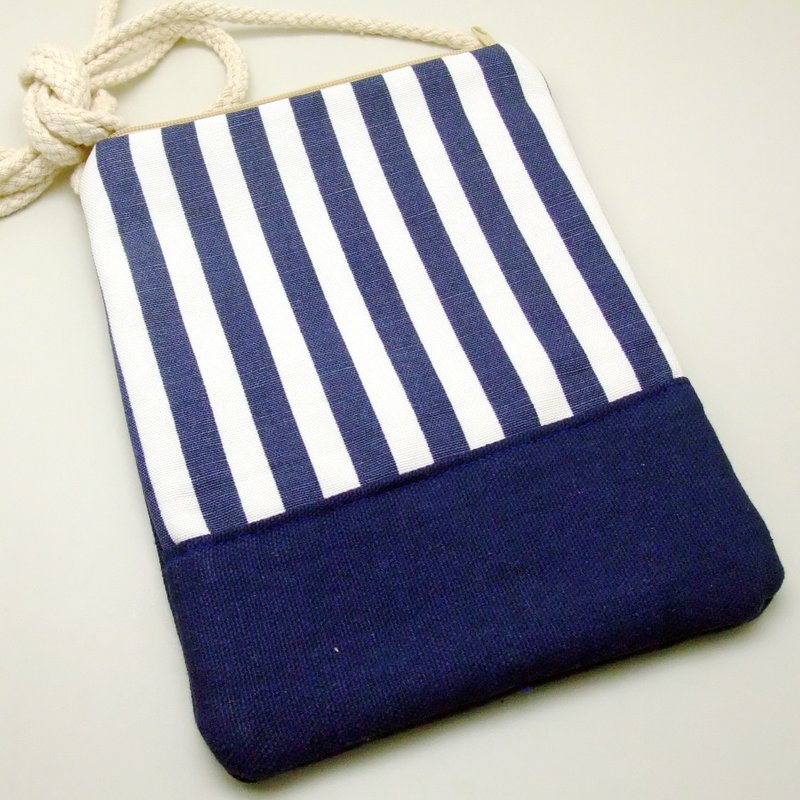 Silverbreeze~电话包/肩背包/钭背包~蓝白条子 (D12)  - 侧背包/斜挎包 - 棉．麻 蓝色