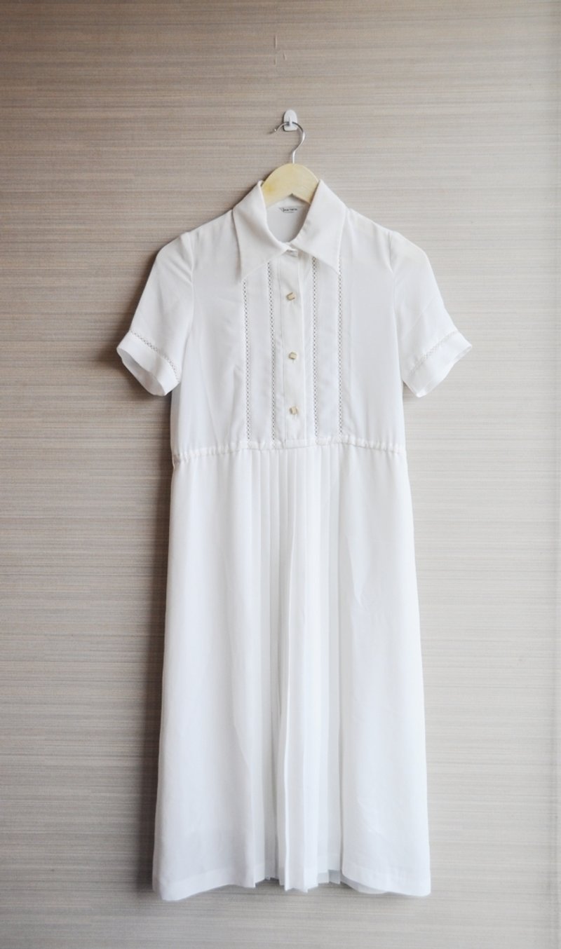 {地花ilakoa}【古着】日本制 JOLIE TOKYO纯白短袖洋装 - 洋装/连衣裙 - 其他材质 白色