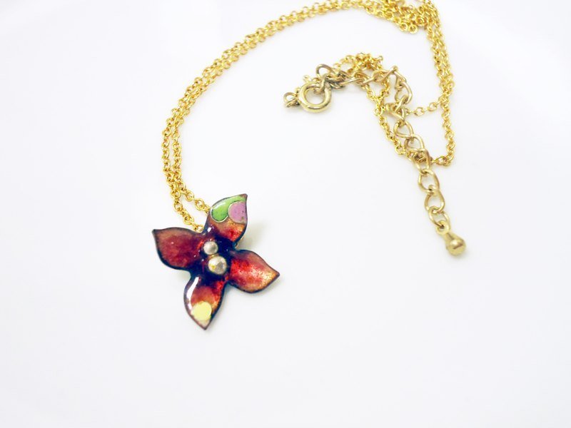 Flora Enameling Necklace花朵珐琅项炼(红) - 项链 - 其他金属 红色