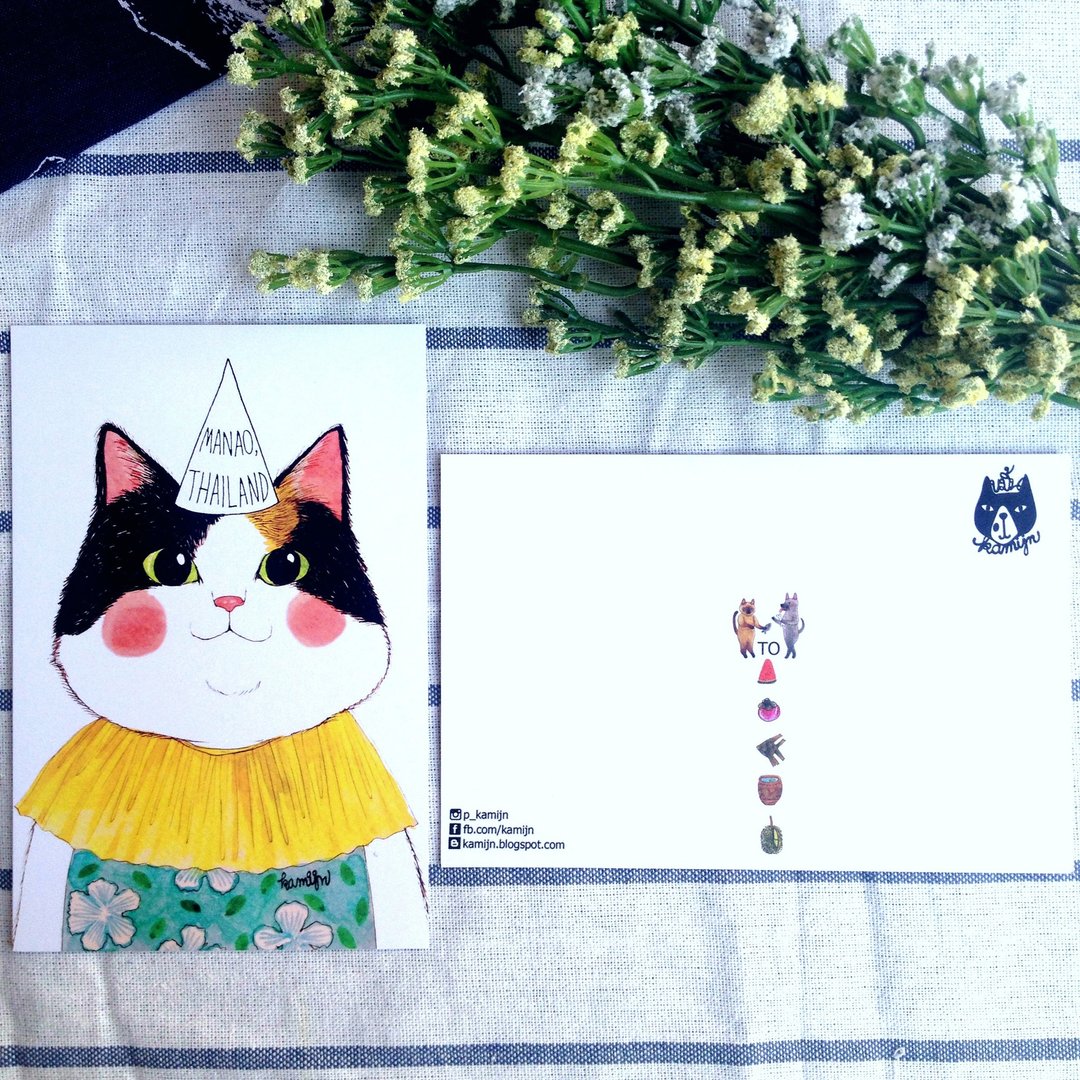 MANAO 猫咪明信片 - 卡片/明信片 - 纸 黄色