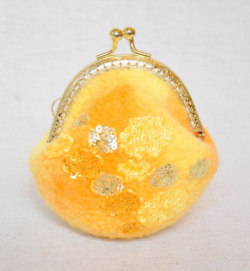 混织羊毛毡口金包--金黄色 - 零钱包 - 绣线 黄色