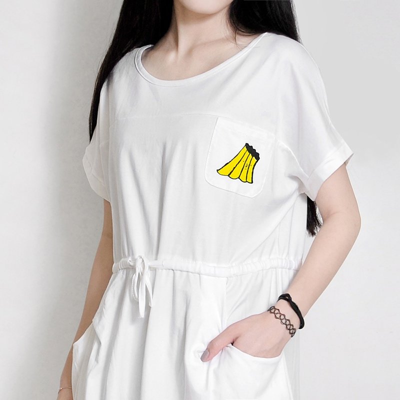 【最后一件】后院种的布丁山脉／休闲绑带长版洋装 - 洋装/连衣裙 - 其他材质 白色