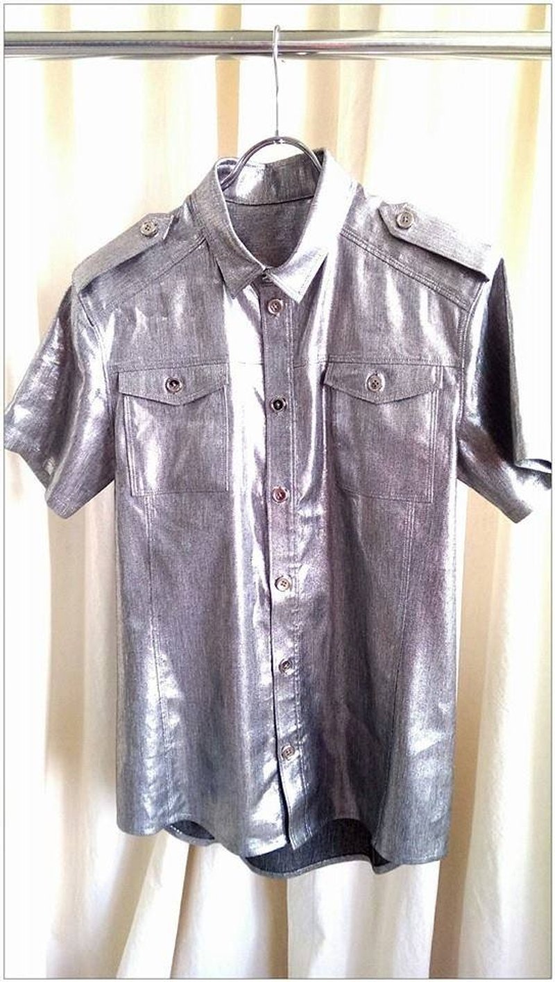 <RAY77 GALAXY> 超帅气金属银衬衫 - 女装衬衫 - 其他材质 灰色