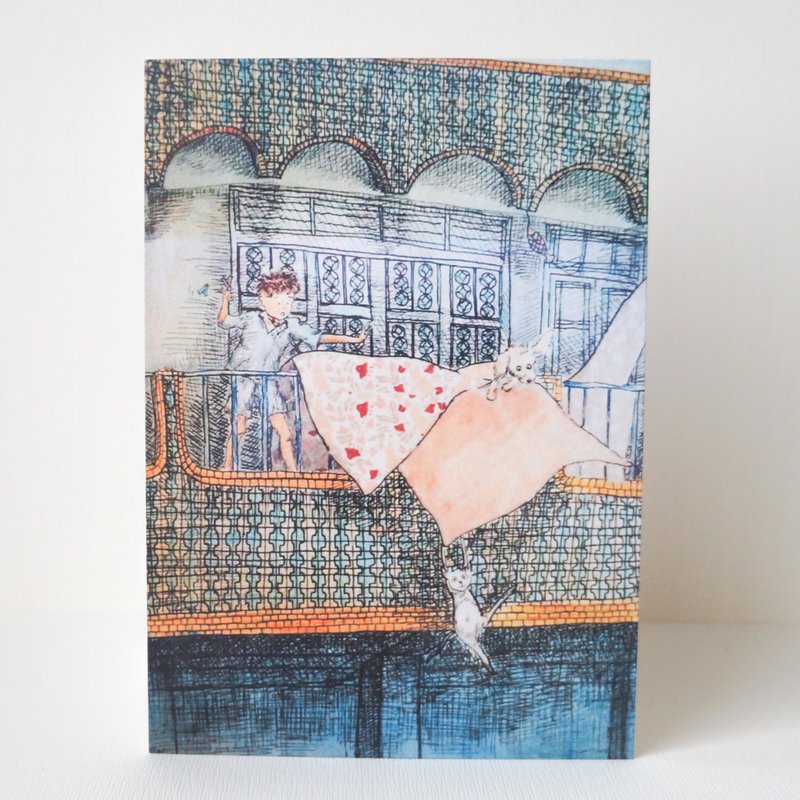 明信片 纸胶带 在富丽渔村晒的棉被就要被吹落了阿 - 卡片/明信片 - 纸 蓝色