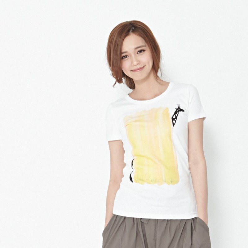 长颈鹿 短袖 蜜桃棉 女T 纯白 - 女装 T 恤 - 棉．麻 白色