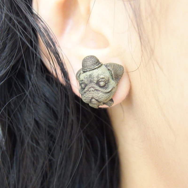 立体打印 ~ 八哥犬耳环(一对) - 耳环/耳夹 - 其他金属 绿色