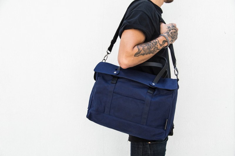 过蜡帆布组: 斜肩袋/手提袋 -蓝色 - 侧背包/斜挎包 - 其他材质 蓝色