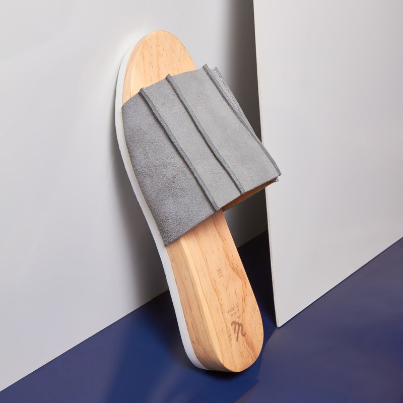 Gray-Over Block Sandals - 男女凉鞋 - 真皮 灰色