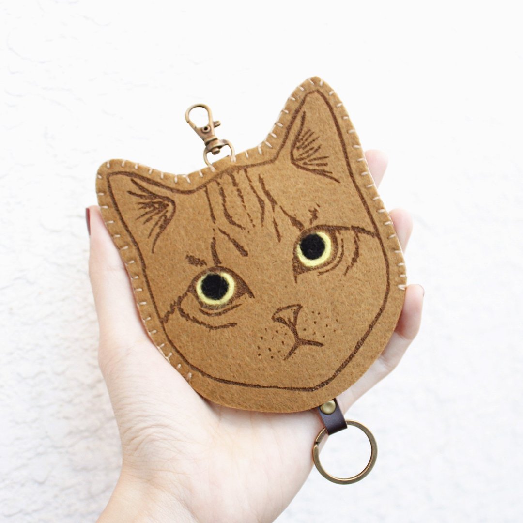 Cat-猫咪系列-羊毛毡钥匙包套Key sets<Tabby 虎斑猫>gogoro - 钥匙链/钥匙包 - 羊毛 咖啡色