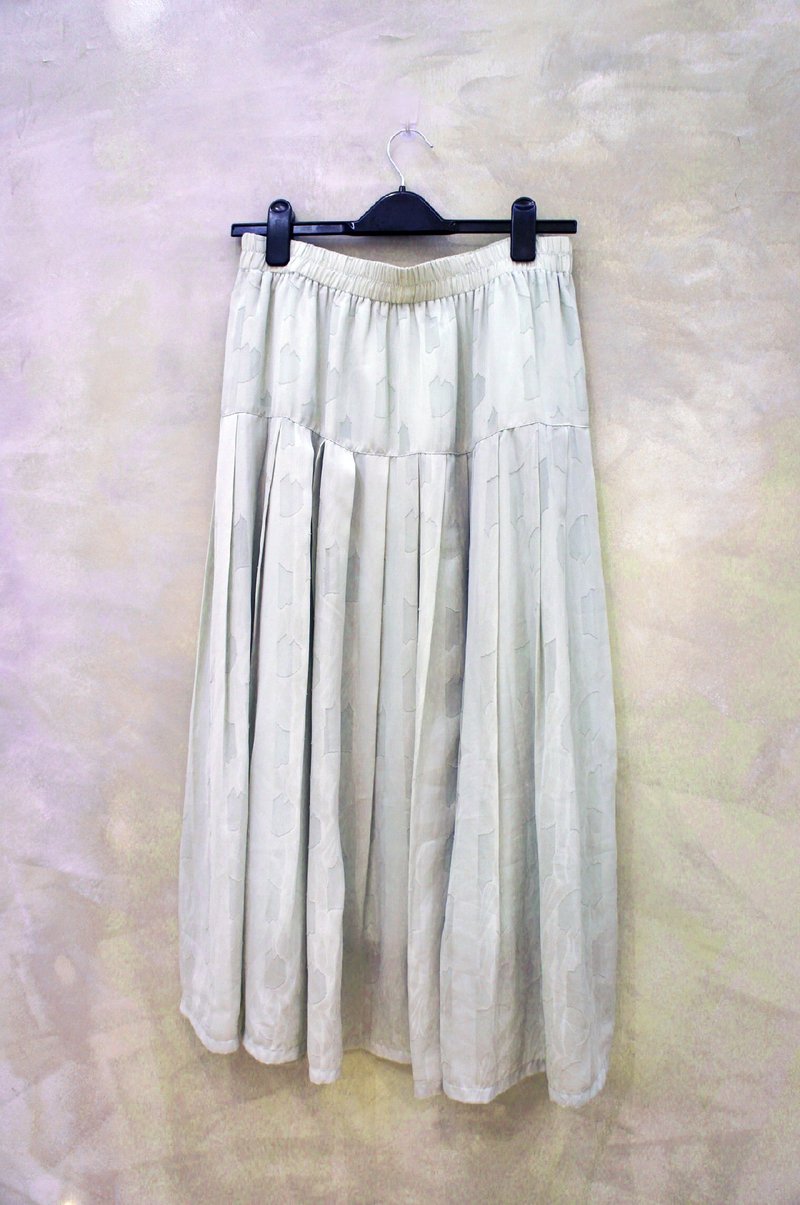 浅灰绿 立体花朵织纹 雪纺裙 PdB古着 - 裙子 - 其他材质 绿色