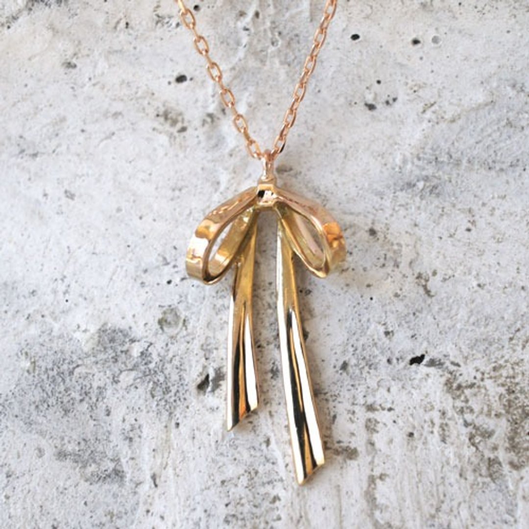 Ribbon necklace (K18PG) - 项链 - 其他金属 金色