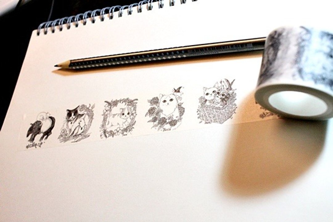 大卫画猫_猫咪圆舞曲_限定款 Limited Edition 设计师限量款_猫咪_纸胶带30mm_10M_H006 - 纸胶带 - 纸 卡其色