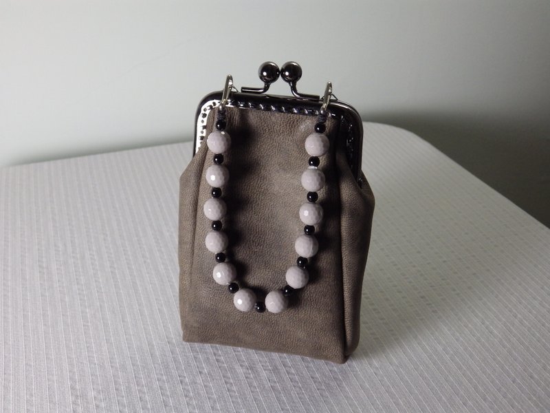 灰咖的真皮多用包(口金包款) - 零钱包 - 真皮 咖啡色