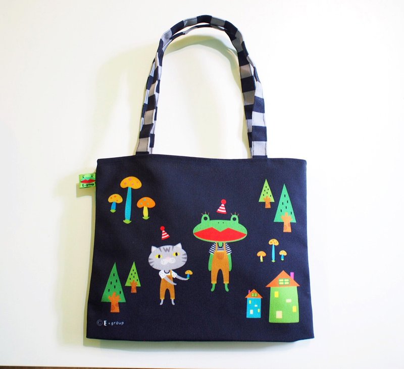 E*group肩背袋 双面设计  阿蛙 黑  帆布包 手提袋 肩背袋  猫 - 侧背包/斜挎包 - 其他材质 黑色