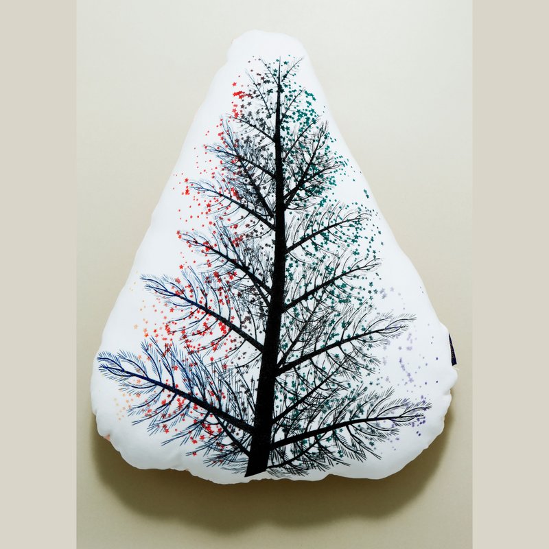 ◎圣诞节限定◎【闪亮的圣诞树】手工绢印 抱枕 含芯 - 枕头/抱枕 - 其他材质 白色