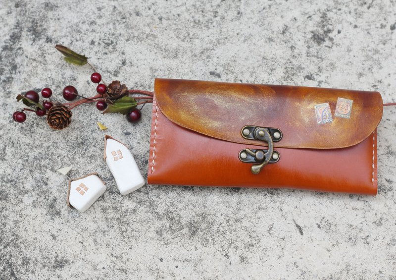 手风琴植鞣真皮长夹 - 里斯本的故事 - 暖橘 - 皮夹/钱包 - 真皮 橘色