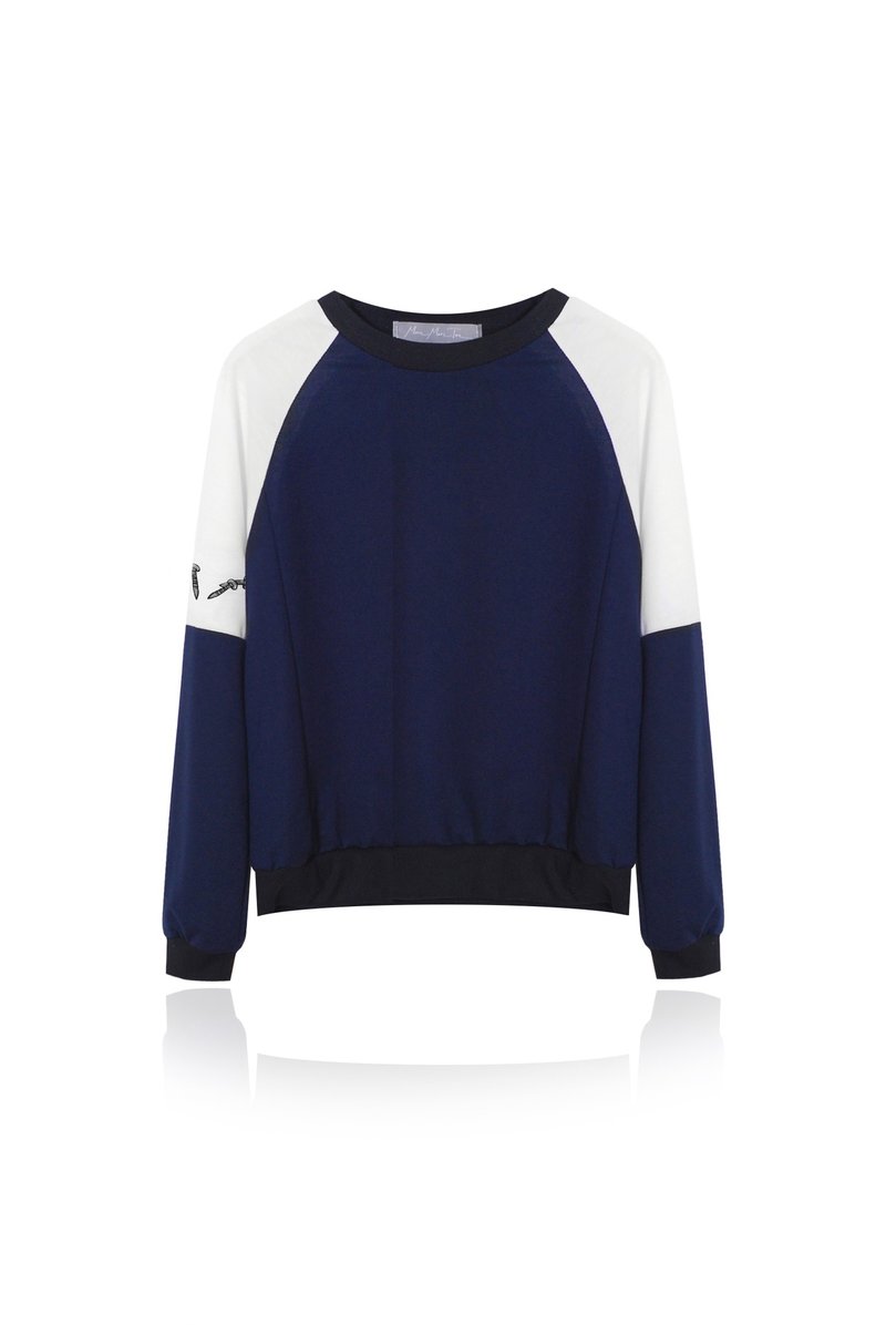 【限时免运】小小螺丝／工人蓝白拼接踢 - 女装上衣 - 棉．麻 灰色