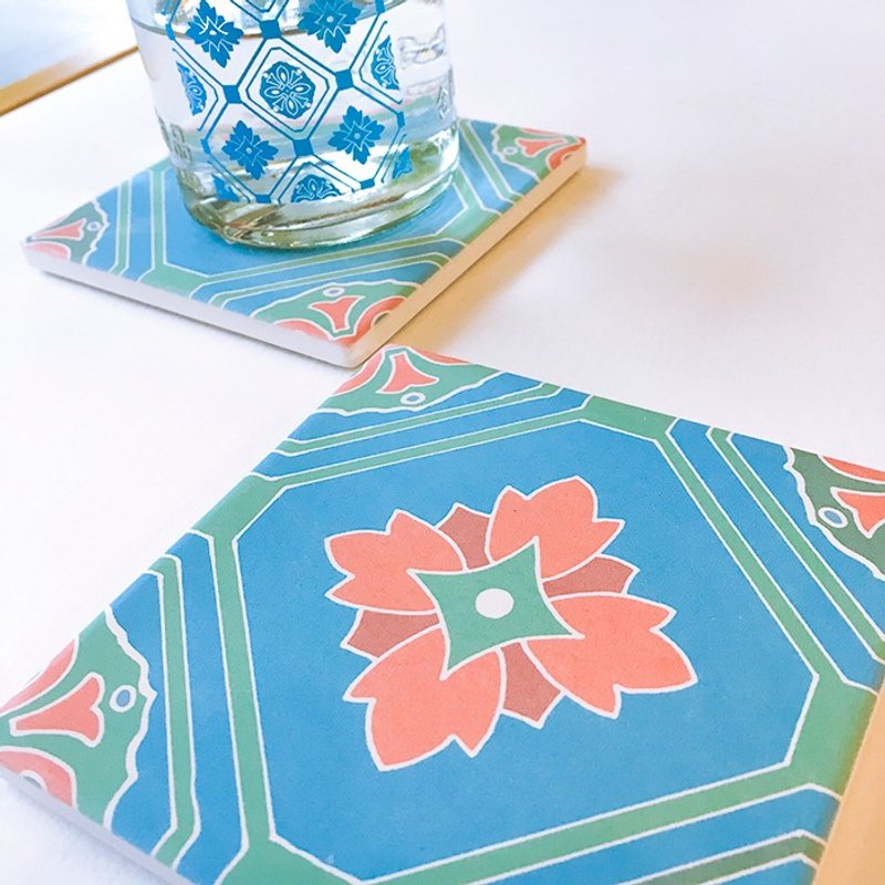 四季系列{春。协奏曲} 老花砖吸水杯垫 【卷毛力卡QUEMOLICA】 - 咖啡杯/马克杯 - 陶 蓝色