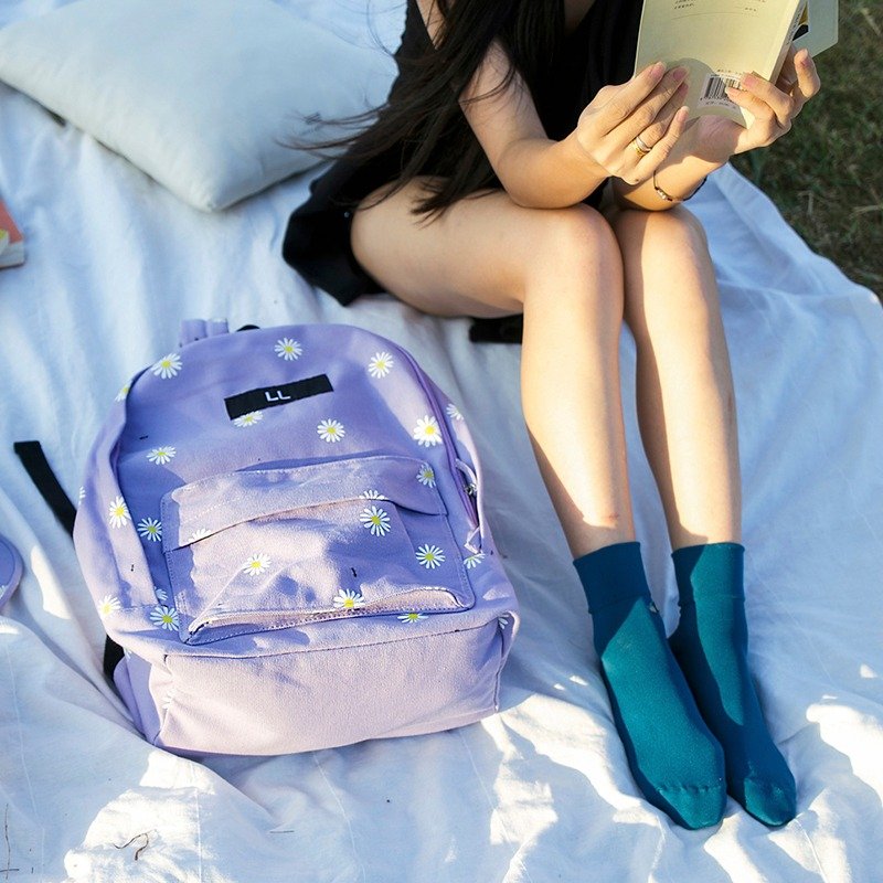 LLANO 蚂蚁系列印花 大容量加厚帆布 双肩包 雏菊淡紫 - 侧背包/斜挎包 - 其他材质 紫色