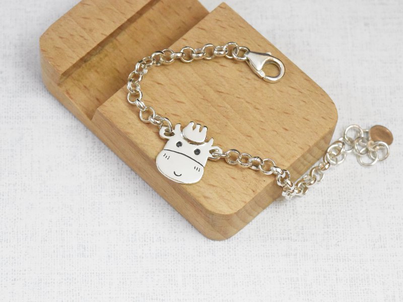 牛牛 - 小朋友手链 | 宝宝周岁礼 925纯银 刻字 动物 手工银饰 - 婴儿饰品 - 纯银 银色