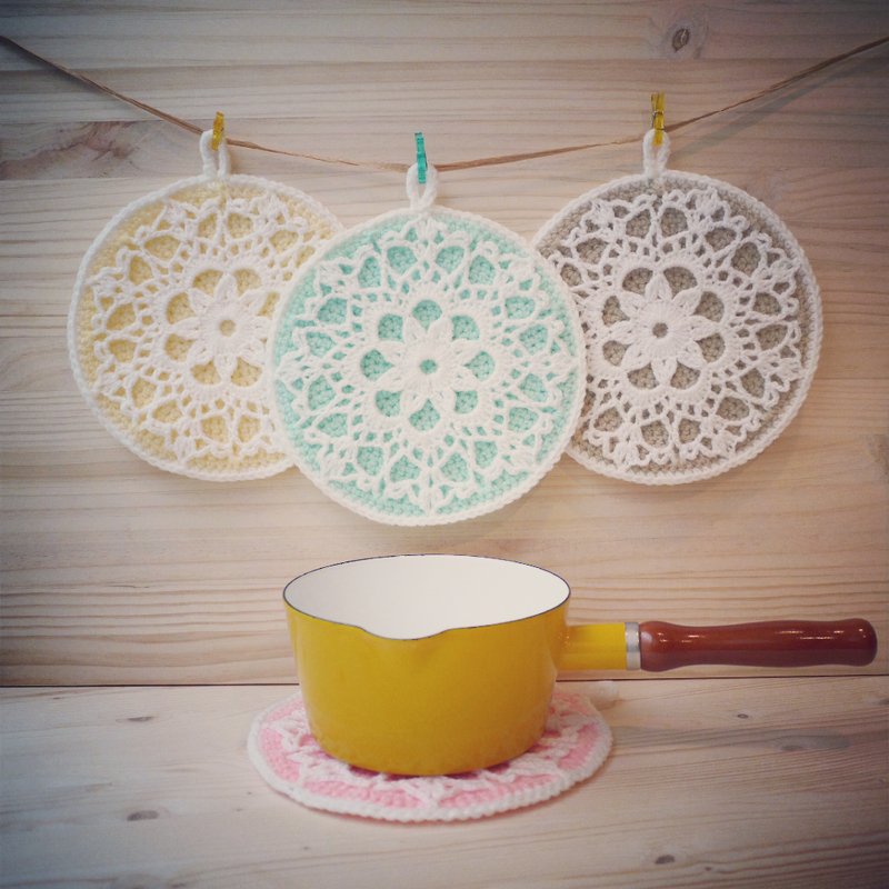 缤纷马卡龙 手工编织隔热垫 任选两色组合 - 餐垫/桌巾 - 其他材质 多色