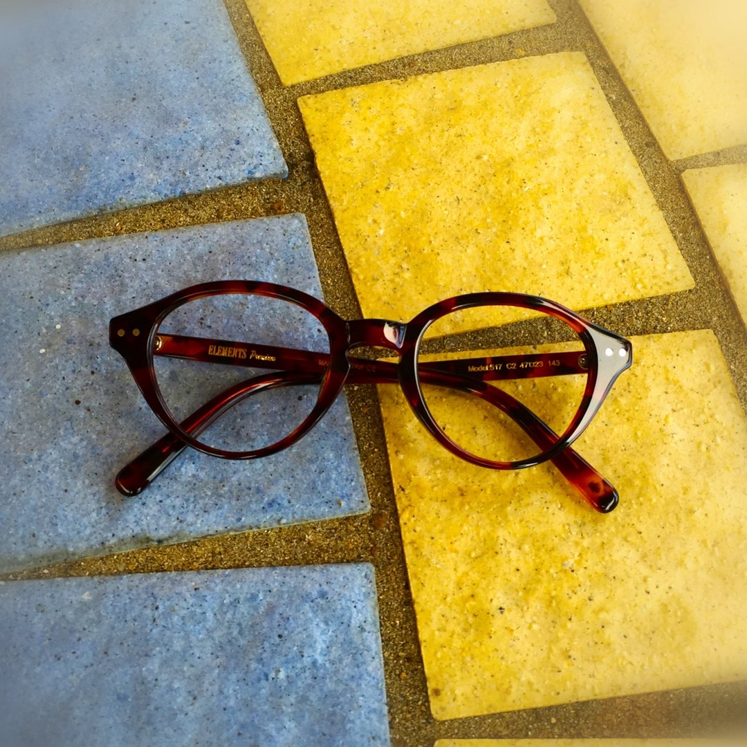 ELEMENTS eyewear 梨型框眼镜 复古文青造型 顶级日本板材酒红玳瑁色板材 日本手造眼镜框 亚洲面型设计 made in Japan Round Oval Thin eyeglasses frame eyewear - 眼镜/眼镜框 - 其他材质 红色