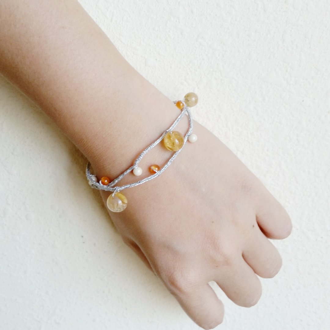Knit with love新款 黄晶， 金发晶，玛瑙石 手织手链 - 手链/手环 - 宝石 黄色