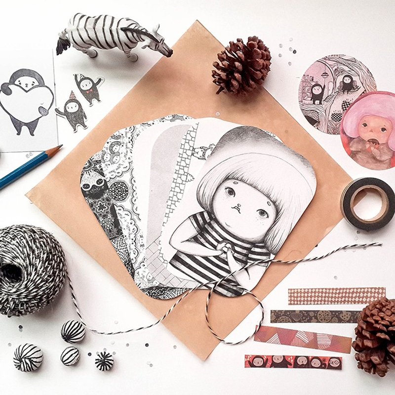 【黑白系 大圆角明信片套组】任选自由配 - 卡片/明信片 - 纸 黑色