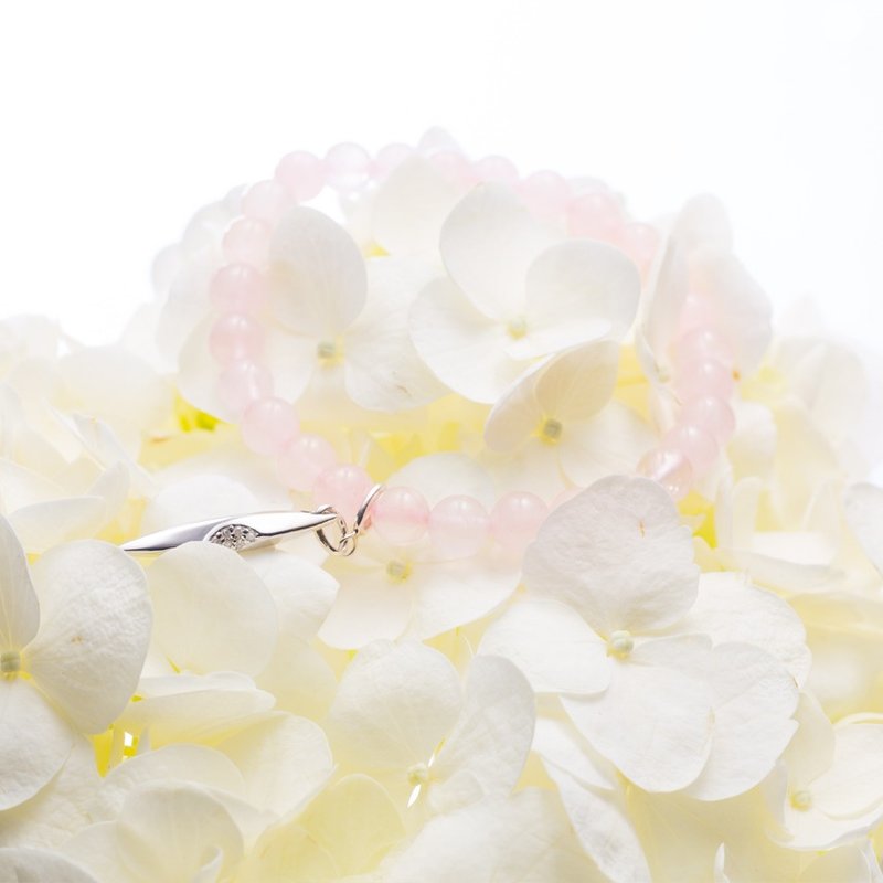 粉晶串珠手链 / 粉红珠链水晶手链 / 诞生石念珠银饰 / 守护石情侣手链 / 925银饰脉轮玫瑰石英 / Rose Quartz bracelet - 手链/手环 - 水晶 粉红色