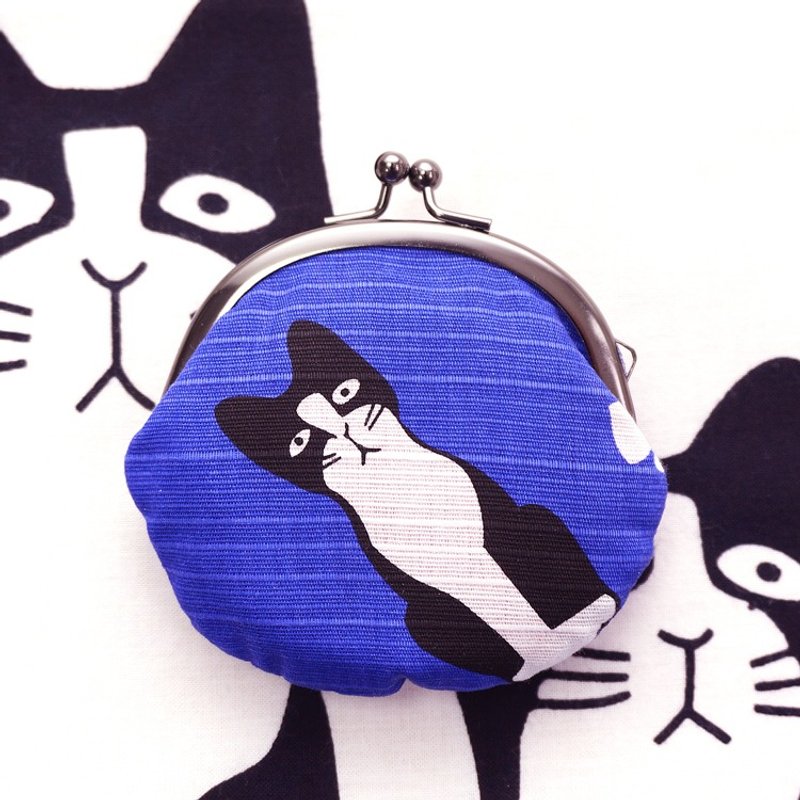 猫咪口金包S-梦次郎&黑鲁鲁-蓝 日本制 包包 化妆包 笔袋 手机袋 万用包 收纳袋 母亲节礼物 交换礼物好选择 - 零钱包 - 其他材质 蓝色