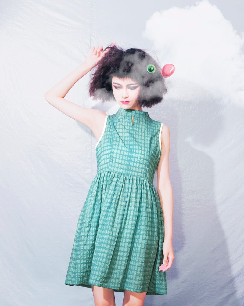 绿松石立领背心洋装 - 洋装/连衣裙 - 其他材质 绿色