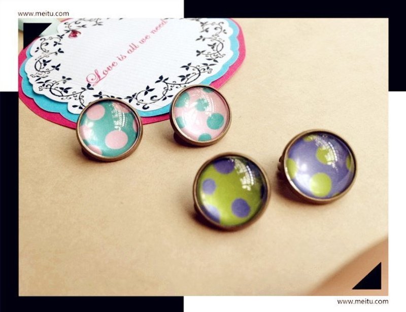 【普普风】跳色小蘑菇古铜耳钉 - 耳环/耳夹 - 其他金属 