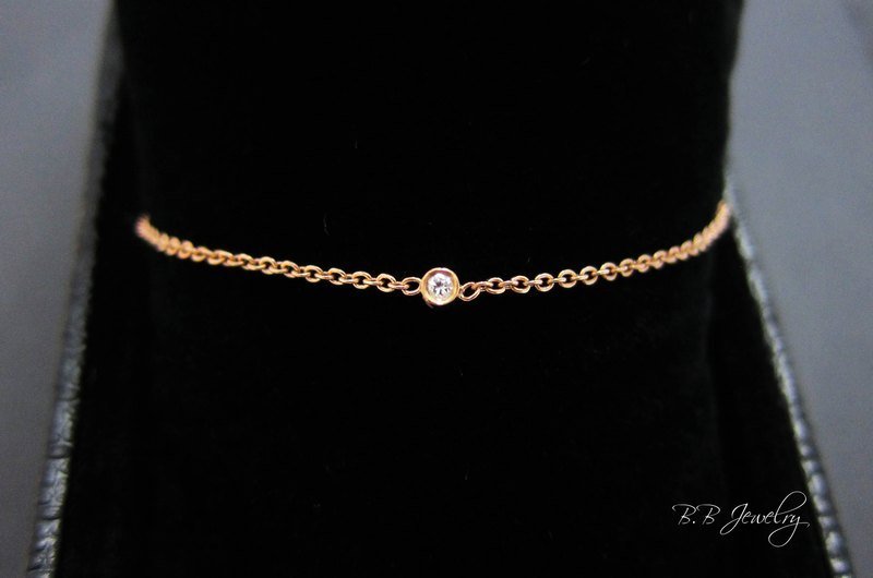 【B.B】小钻石手链。925银电镀玫瑰金色 - 手链/手环 - 宝石 黑色