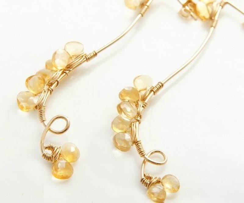 Citrine Long earrings 14KGF - 耳环/耳夹 - 宝石 黄色
