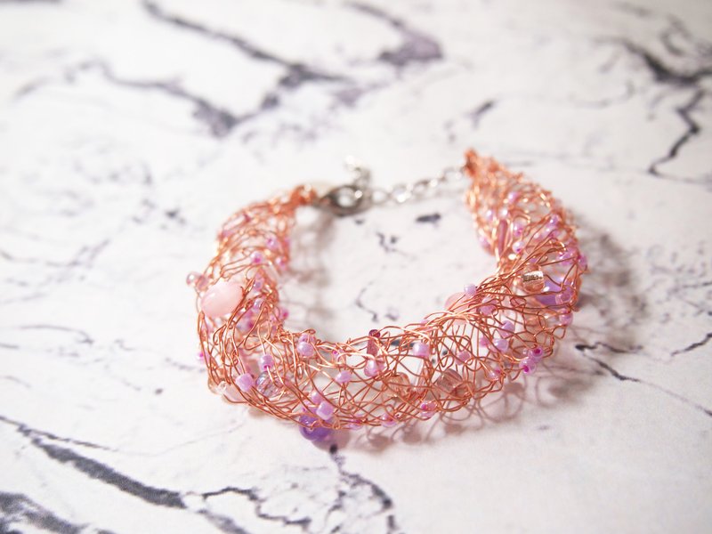 B101订制限量手工编织玫瑰金色铜线配胶珠手链 ● 香港制造 - 手链/手环 - 其他材质 金色