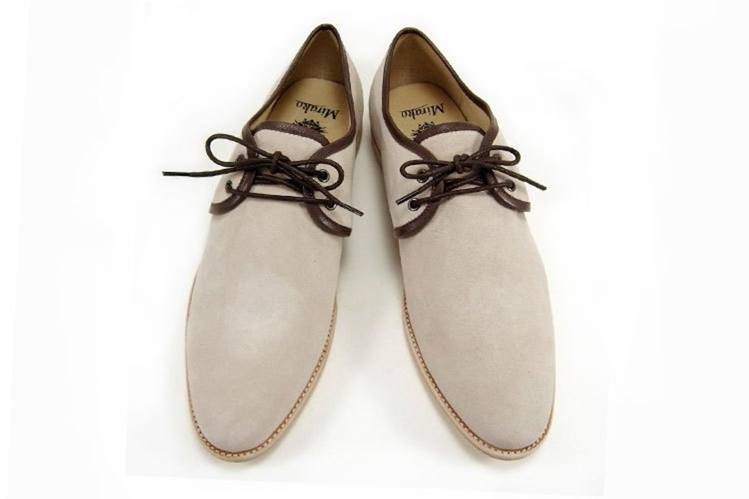 Sweet Villians 英伦麂皮Derby Shoes Casual Style 98291, 米白色 - 男款休闲鞋 - 真皮 金色