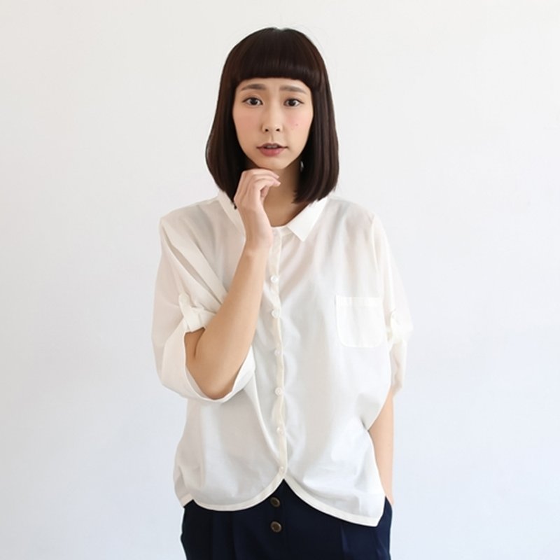 蝙蝠袖造型衬衫(附袖盼)_白 - 女装衬衫 - 其他材质 白色