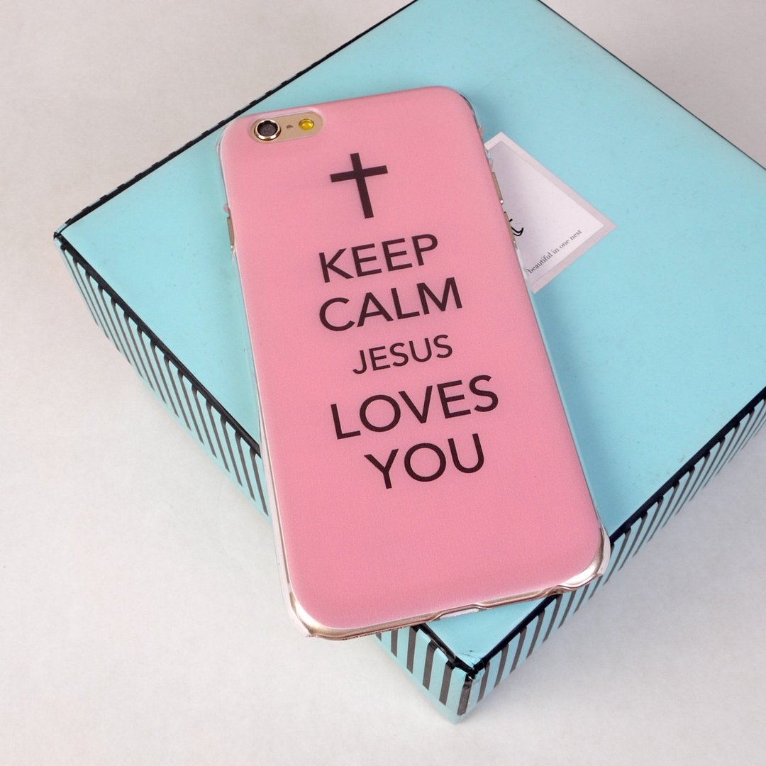 香港原创设计 粉红色Keep Calm Jesus Loves You图案 iPhone X,  iPhone 8,  iPhone 8 Plus,  iPhone 7, iPhone 7 Plus, iphone 6/6S , iphone 6/6S PLUS, Samsung Galaxy Note 7 透明手机壳 - 手机壳/手机套 - 塑料 粉红色