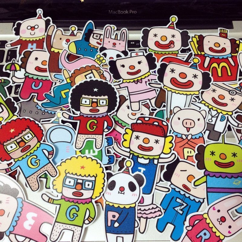 Secret Mi*防水贴纸-小丑动物园 / 字母系列 (三张一组、防水 / 撕不破 / 不褪色) - 贴纸 - 纸 多色