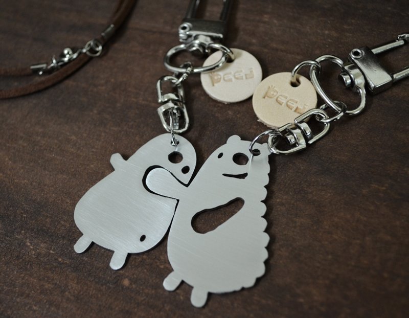 不要吵·请惦惦  不锈钢·吊饰 情侣 组合 礼物 情人节 圣诞节 - 钥匙链/钥匙包 - 不锈钢 灰色