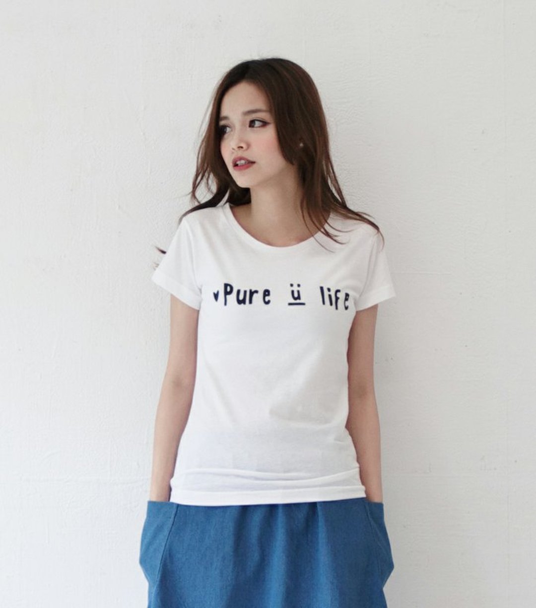 SUMI♥PURE_LIFE_把爱放在肩上♥女款合身T_3SF091_白 - 女装 T 恤 - 棉 白色