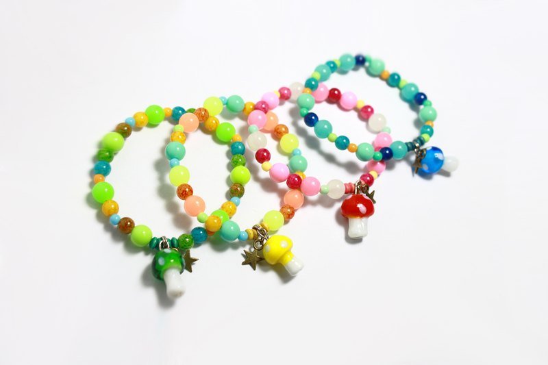 Mogu红黄蓝绿菇菇儿 ★ 琉璃蘑菇 串珠手链 - 手链/手环 - 其他材质 多色