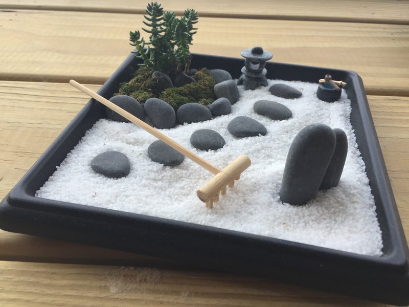 纯自然 日式 禅庭 沙盘 枯山水 多肉 石灯 送礼 zen potted - 摆饰 - 其他材质 灰色